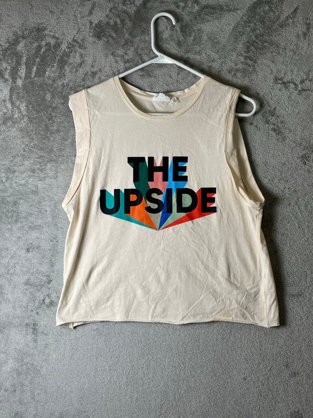 The Upside Infinite Cropped Muscle Tank Top Natural Graphic Logo Size 8 Cotton